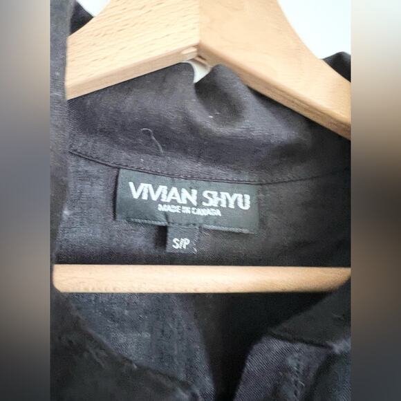 Vivian shyu black linen button down blouse summer lagenlook - Picture 2 of 4